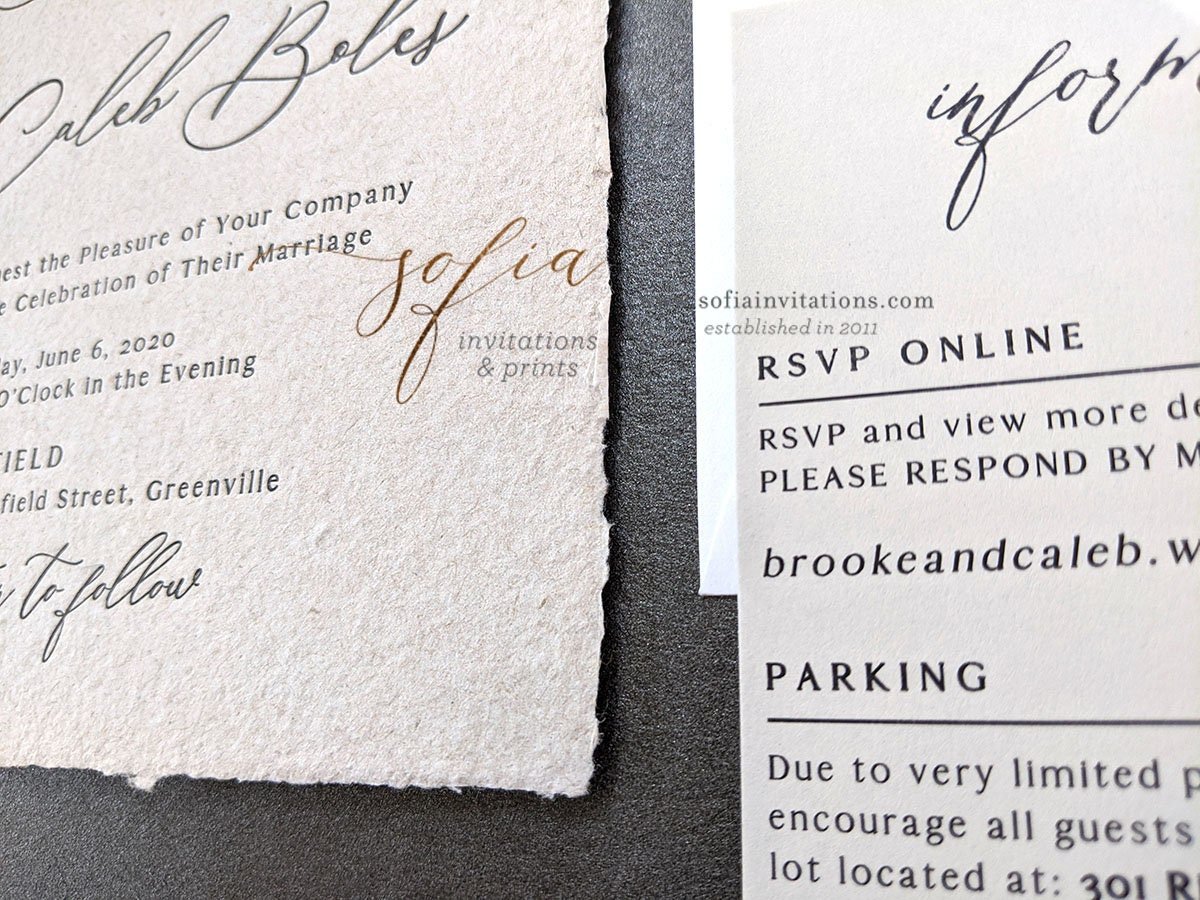 Deckled Edge Handmade Paper Wedding Invitations Letterpress